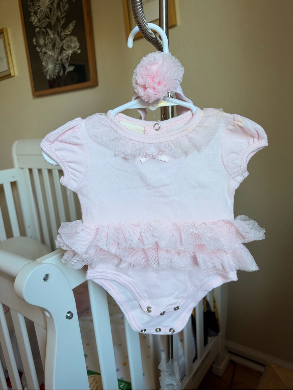 First Impressions Light Pink Ruffle Bodysuit with Tulle